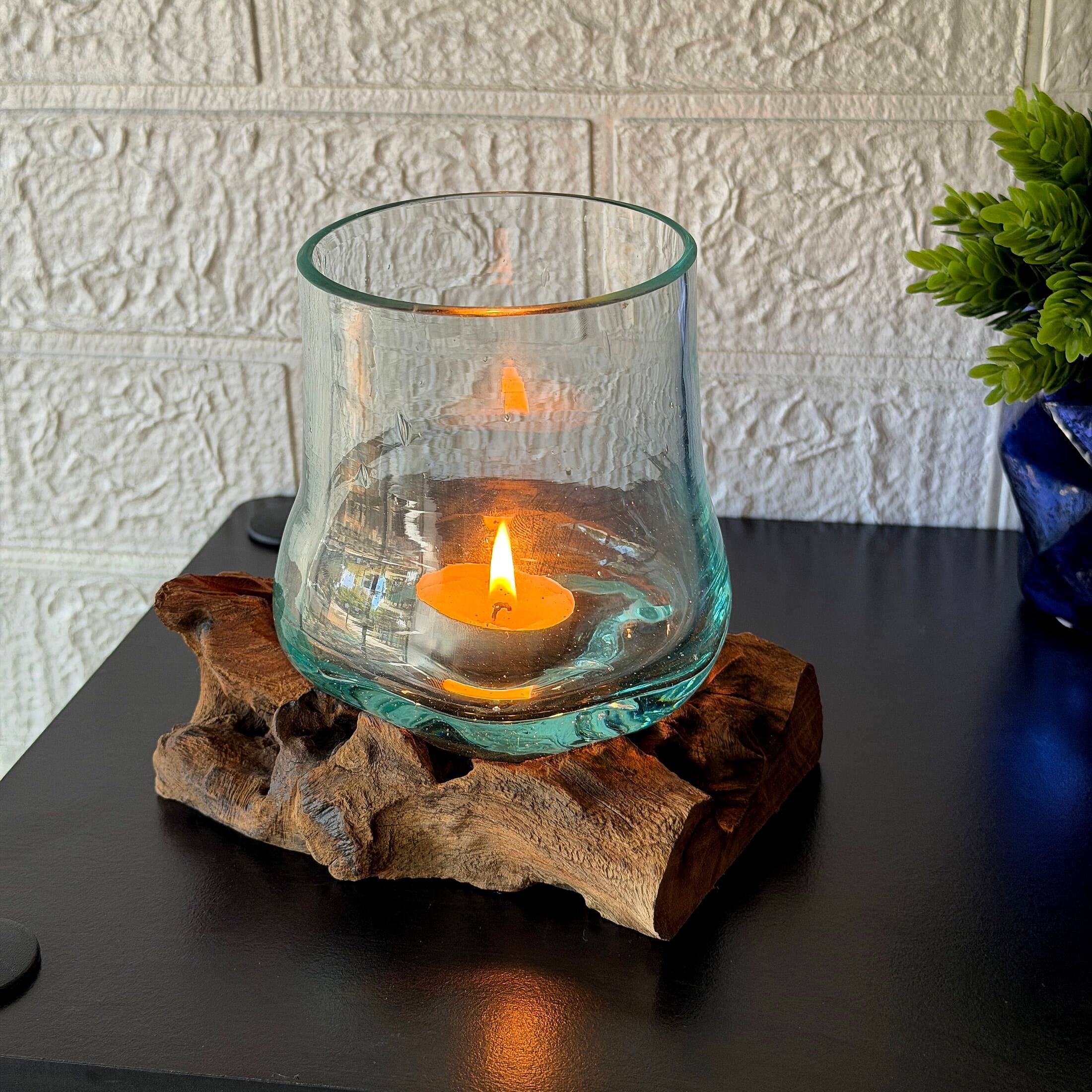 Alt View 3. Things2Die4 - Decorative Glass Vase on Driftwood Base 5.25 in Natural Wood Tabletop - Natural.