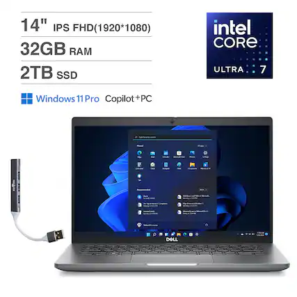 14" IPS FHD (1920*1080)
32GB RAM
2TB SSD
Intel Core Ultra 7
Windows 11 Pro Copilot+PC
DELL