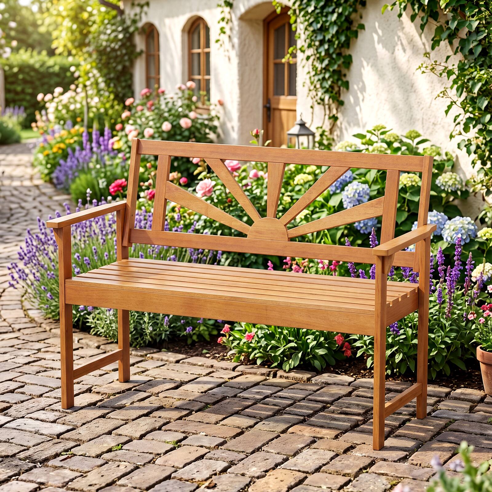 Front. Gymax - Gymax Acacia Wood Loveseat Bench 2-Seater Outdoor Garden Bench w/Backrest & Armrests - Yellow.