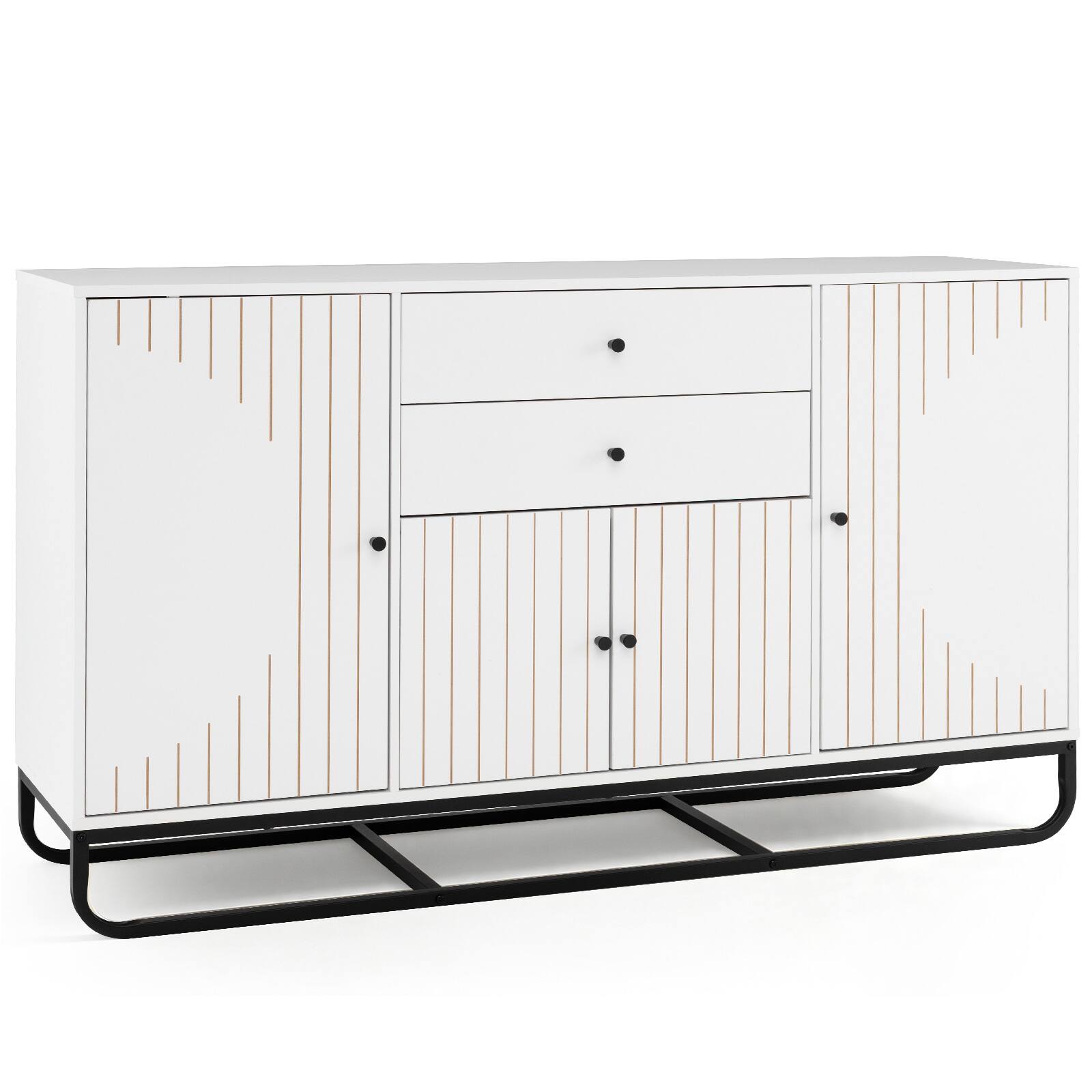 Alt View 9. Costway - Costway Buffet Sideboard Cabinet with 2 Drawers Geometric Design 5-Level Adjustable Shelves - White.
