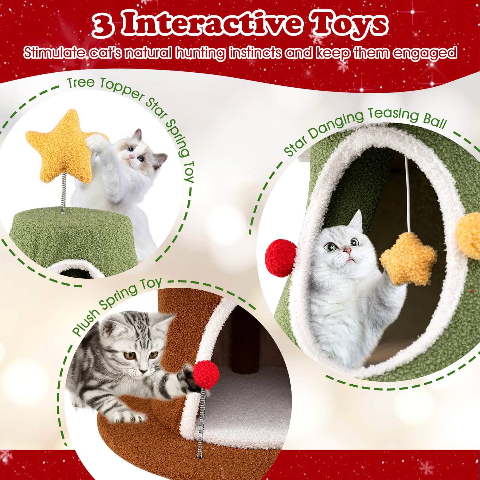3 Interactive Toys  
Stimulate cat's natural hunting instincts and keep them engaged  

- Tree Topper Star Spring Toy  
- Star Danging Teasing Ball  
- Plush Spring Toy