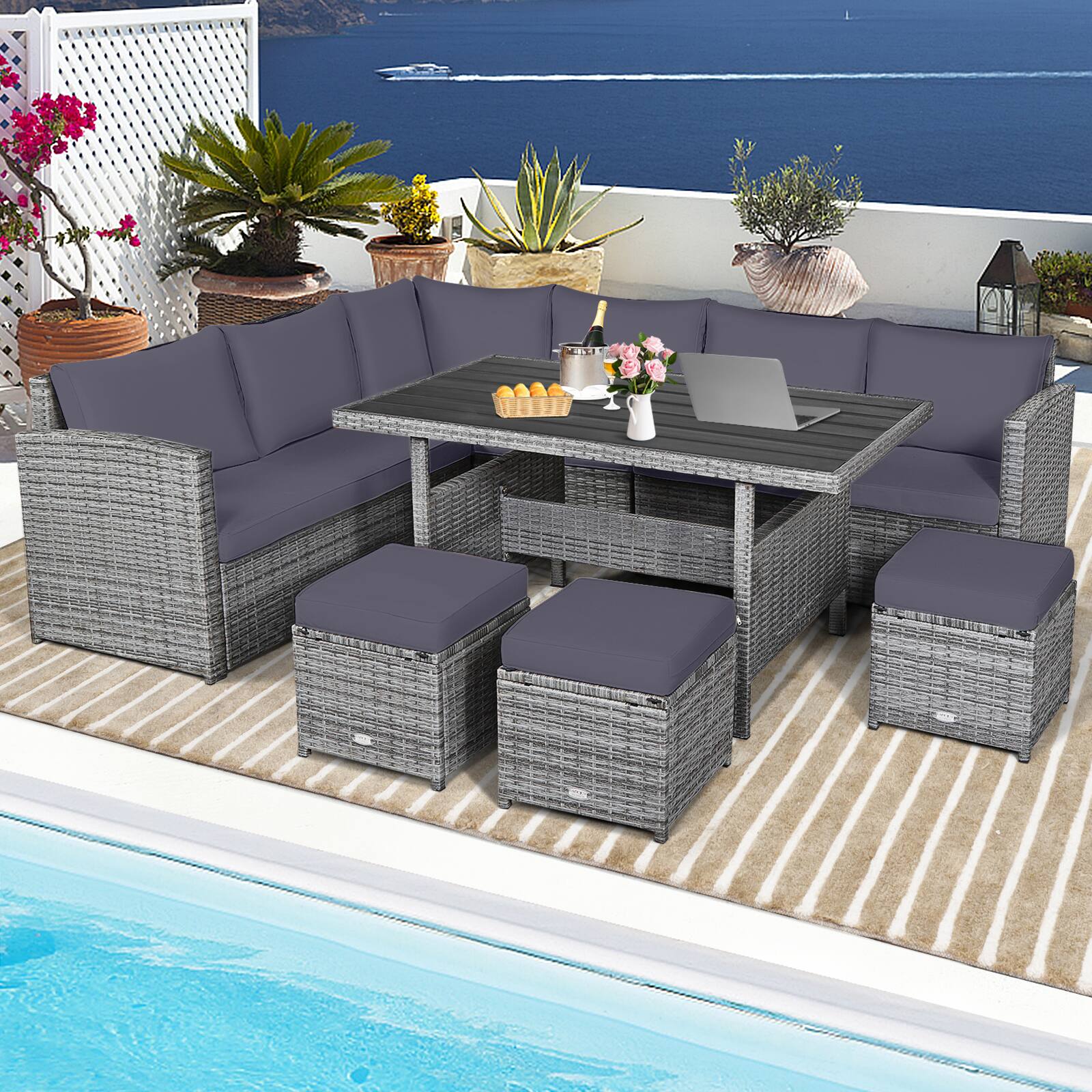 Alt View 4. Gymax - Gymax 7PCS Rattan Patio Sectional Sofa Set Conversation Set w/ Grey Cushions - Grey.