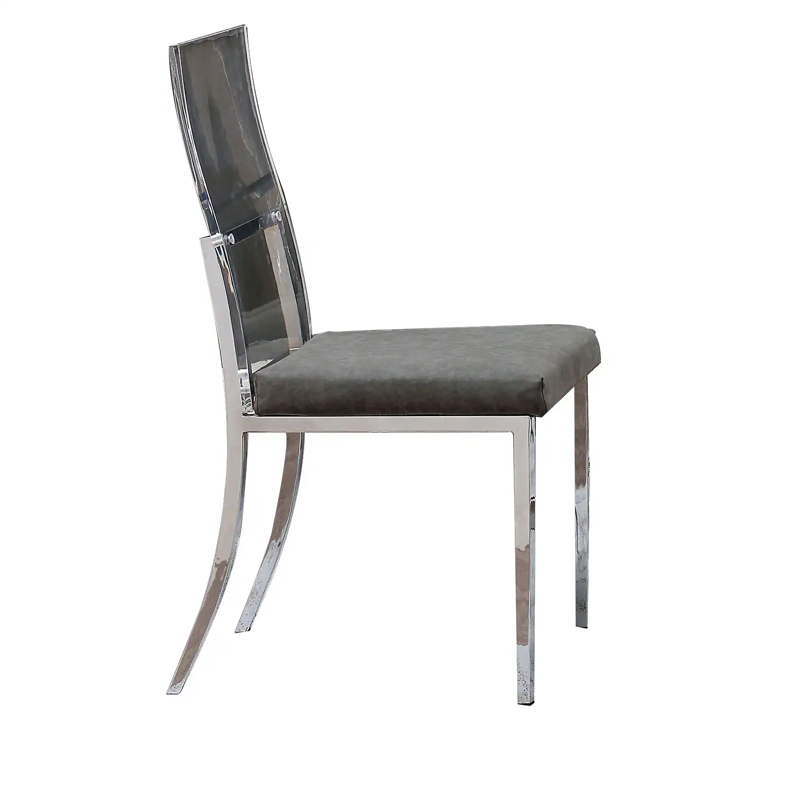 Front. Manhattan Lane - Metal Dining Side Chair with Acrylic Backing, Set of 2 - Silver and Gray.