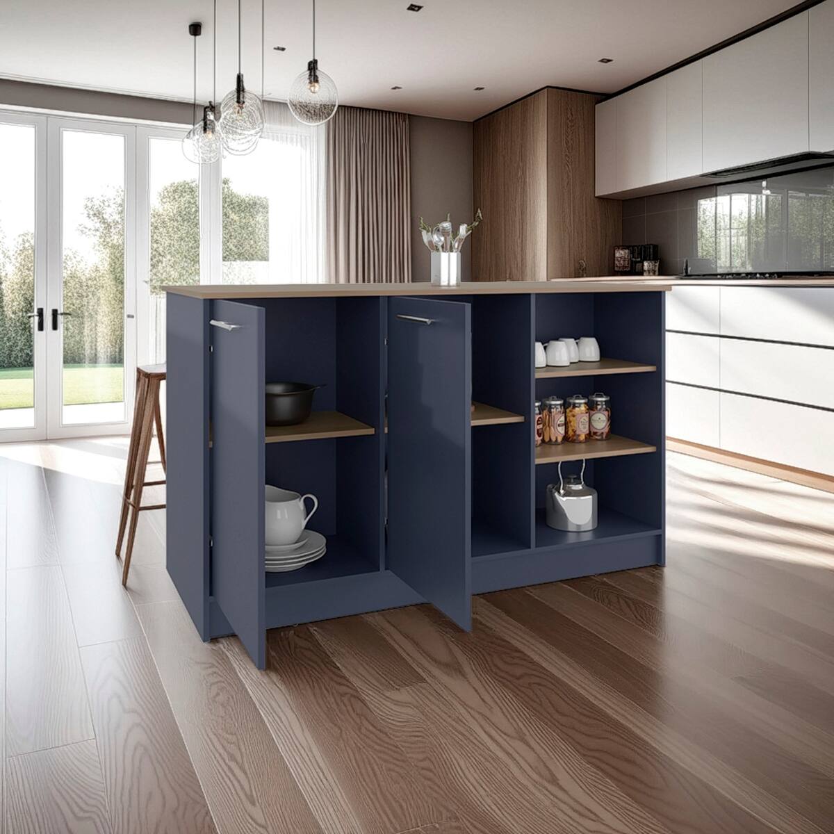 Alt View 1. Loheer - Loheer Floorstanding Kitchen Island with Cabinets Multicolor Countertop Organizer - Multicolor.