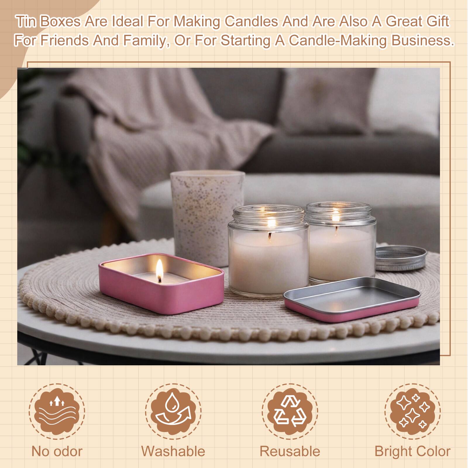 Tin Boxes Are Ideal For Making Candles And Are Also A Great Gift For Friends And Family, Or For Starting A Candle-Making Business. No odor, Washable, Reusable, Bright Color