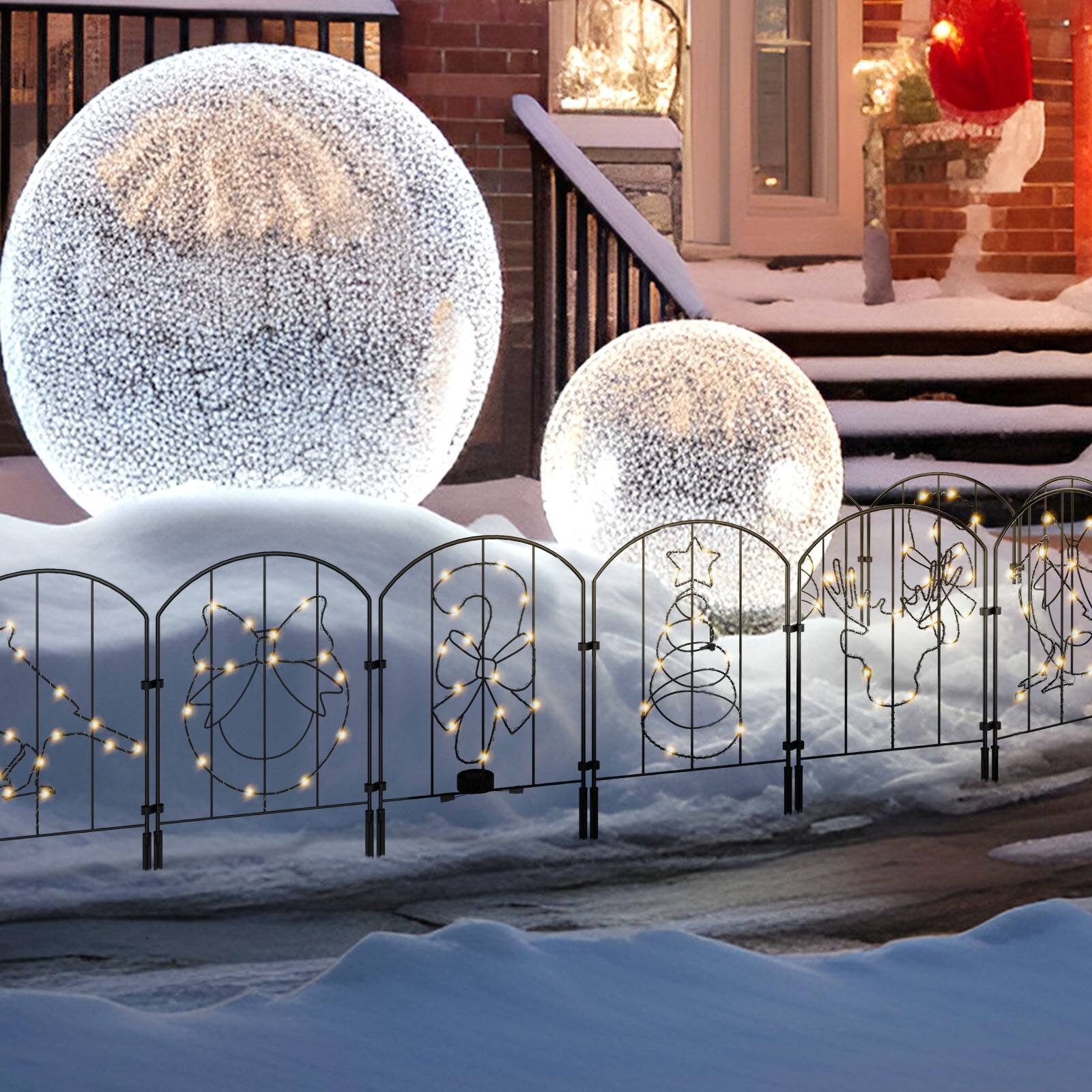 Alt View 2. Oumilen - 10‑Pack Solar Christmas Garden Fence Lights – 10FT Metal Panels, Warm White LED 5‑Pattern Outdoor Holiday Yard Decor.