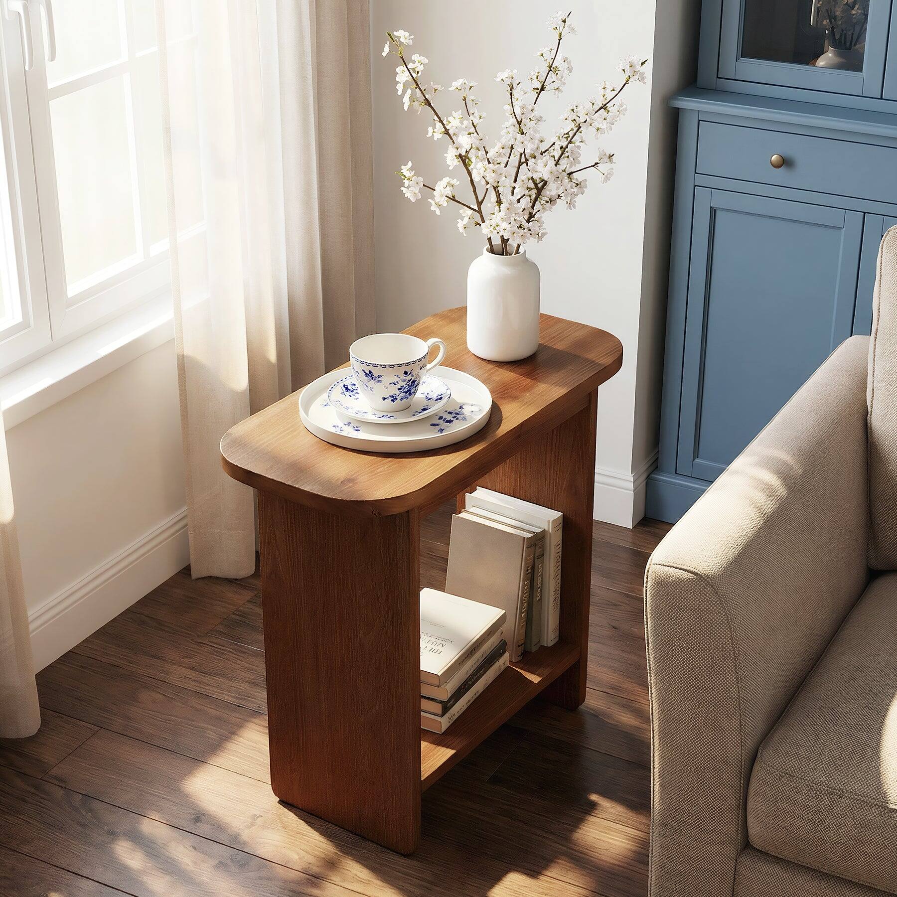 Tribesigns Solid Wood End Table with Storage Shelves, Space Saving ...