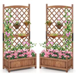 Gymax - 2PCS 60'' Tall Raised Garden Bed w/ Diamond Lattice Trellis Drainage Holes Outdoor - Brown