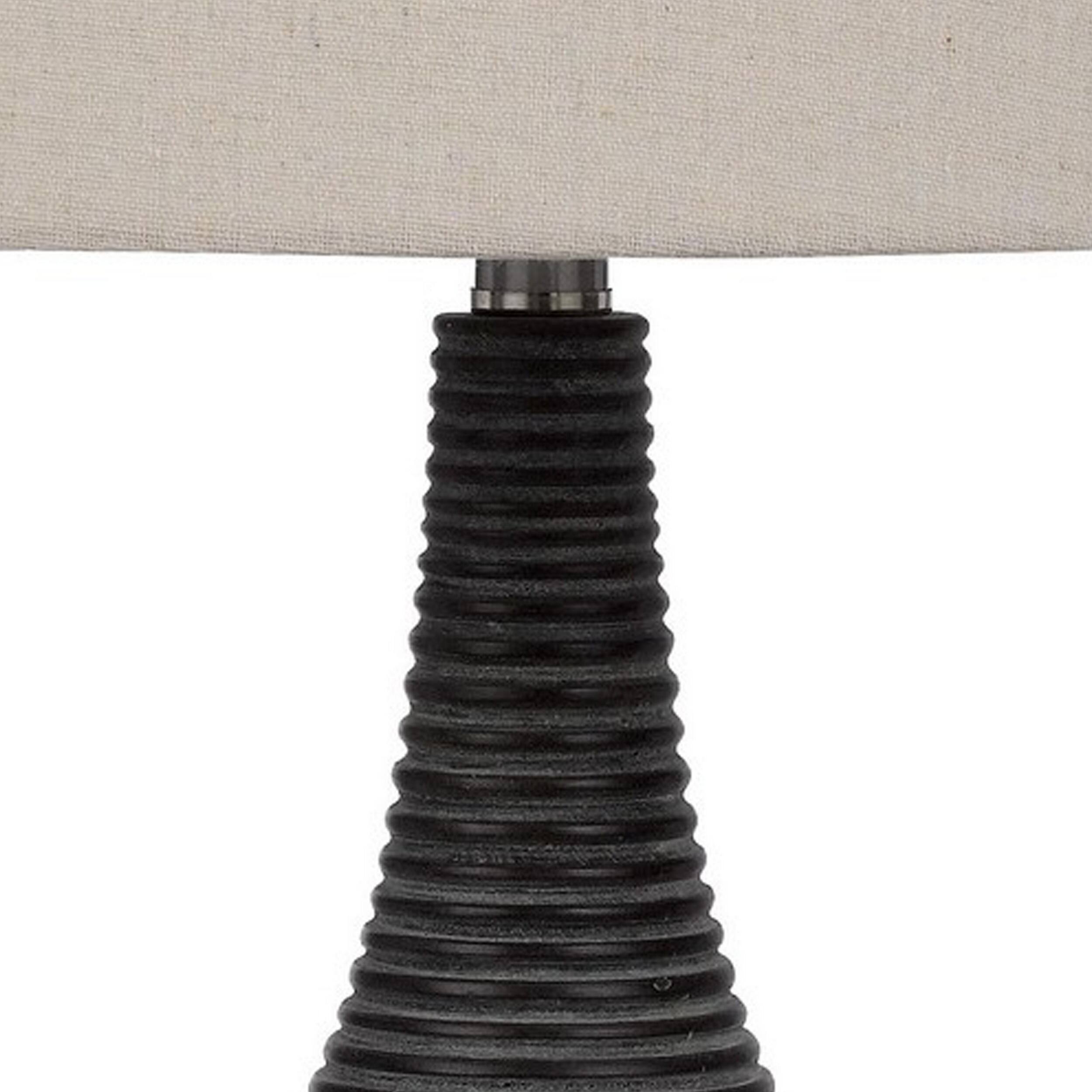 Left. Manhattan Lane - 29 Inch Classic Table Lamp, Textured Lined Body, Ceramic - Black and Beige.