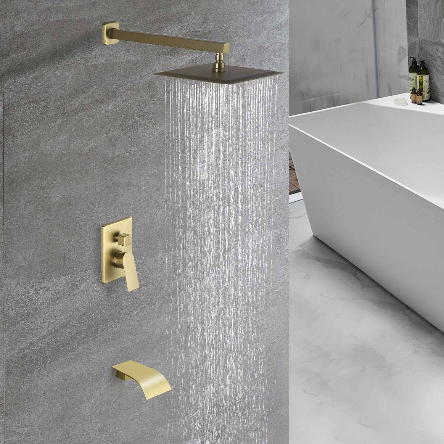 Alt View 10. Boyel Living - Single Handle 1 Spray Tub and Shower Faucet with 10 Inch Square Fixed Shower in Brushed Gold Valve Included - Brushed Gold.
