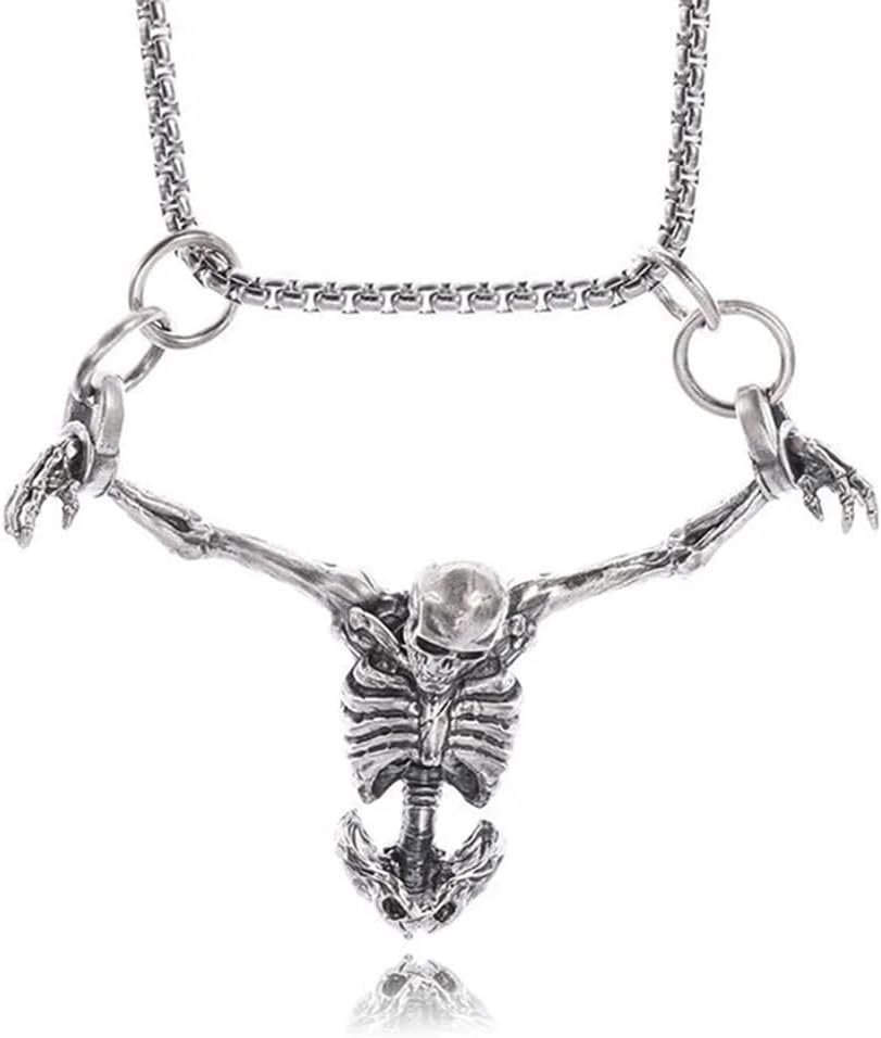 Front. Live At Space - Punk Skeleton Skull Necklace Captivity Pendent Biker Rock Jewelry Gift for Men and Women - Punk Skeleton Skull Necklace Captivity Pendent.