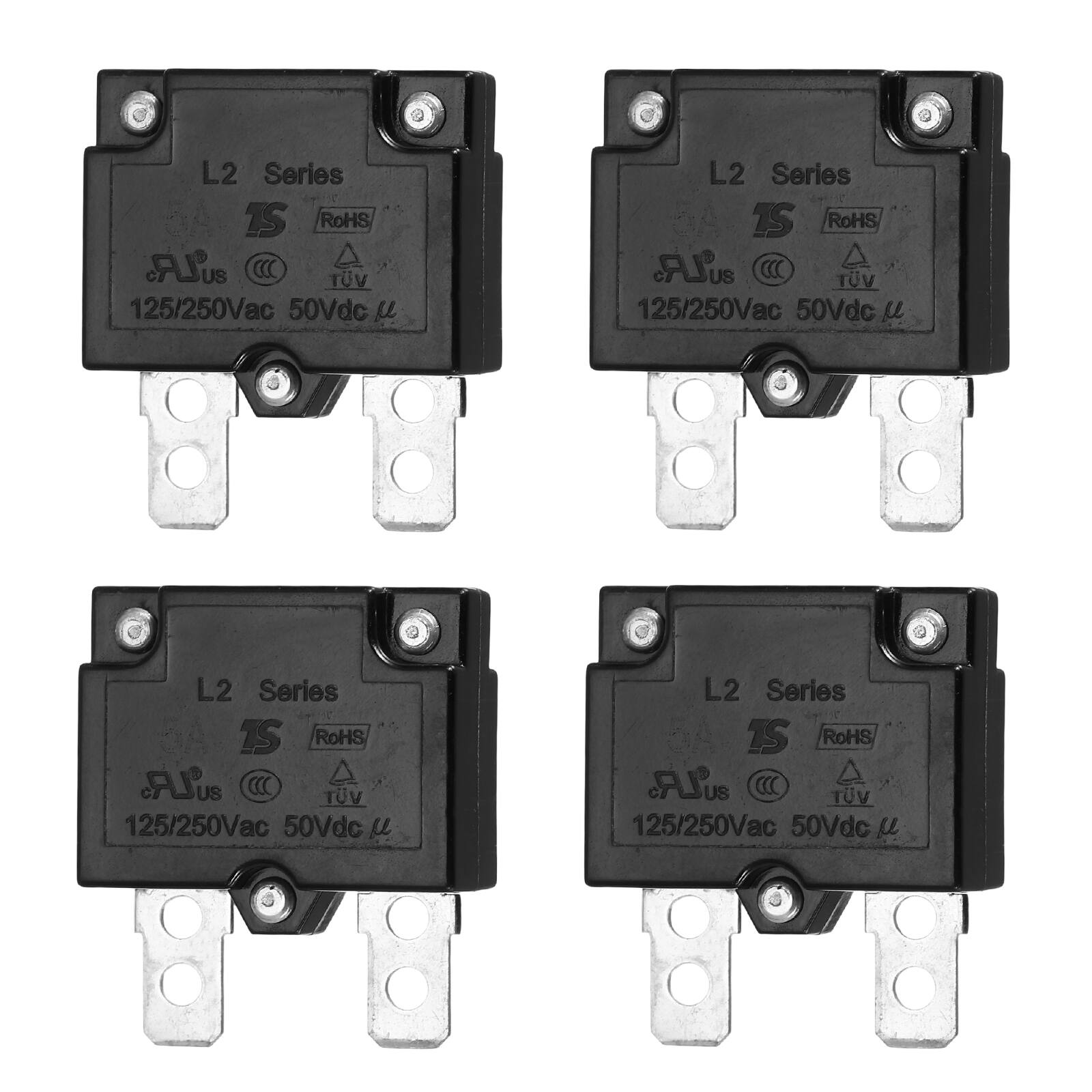 Unique Bargains - 4pcs 5A Push Button Circuit Breaker, 125/250V AC,50V DC, Automatic Reset Thermal Overload Protector for Industrial - Black