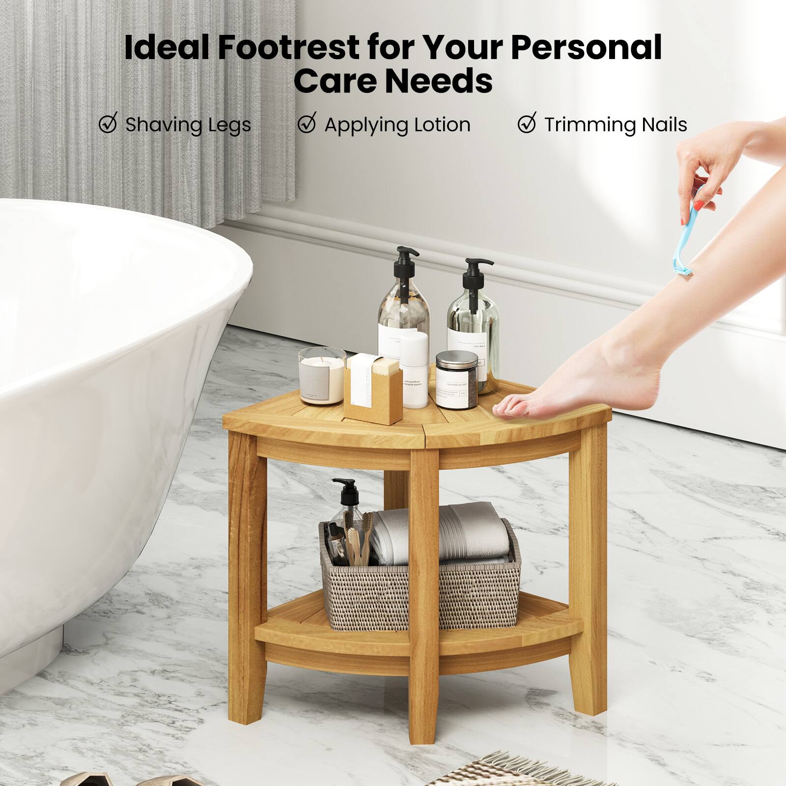 Ideal Footrest for Your Personal Care Needs  
- Shaving Legs  
- Applying Lotion  
- Trimming Nails