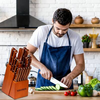 VAVSEA Knife Set, 16 Pcs Kitchen Knife Set with Block Walnut VAVSEA Knife Set, 16 Pcs Kitchen Knife Set with Block Walnut