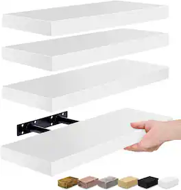 4 Pack 16 Inch Sorbus Floating Shelves - for Bedroom, Kitchen, Living Room, Office - for Trophies, Books, Frames, etc - White