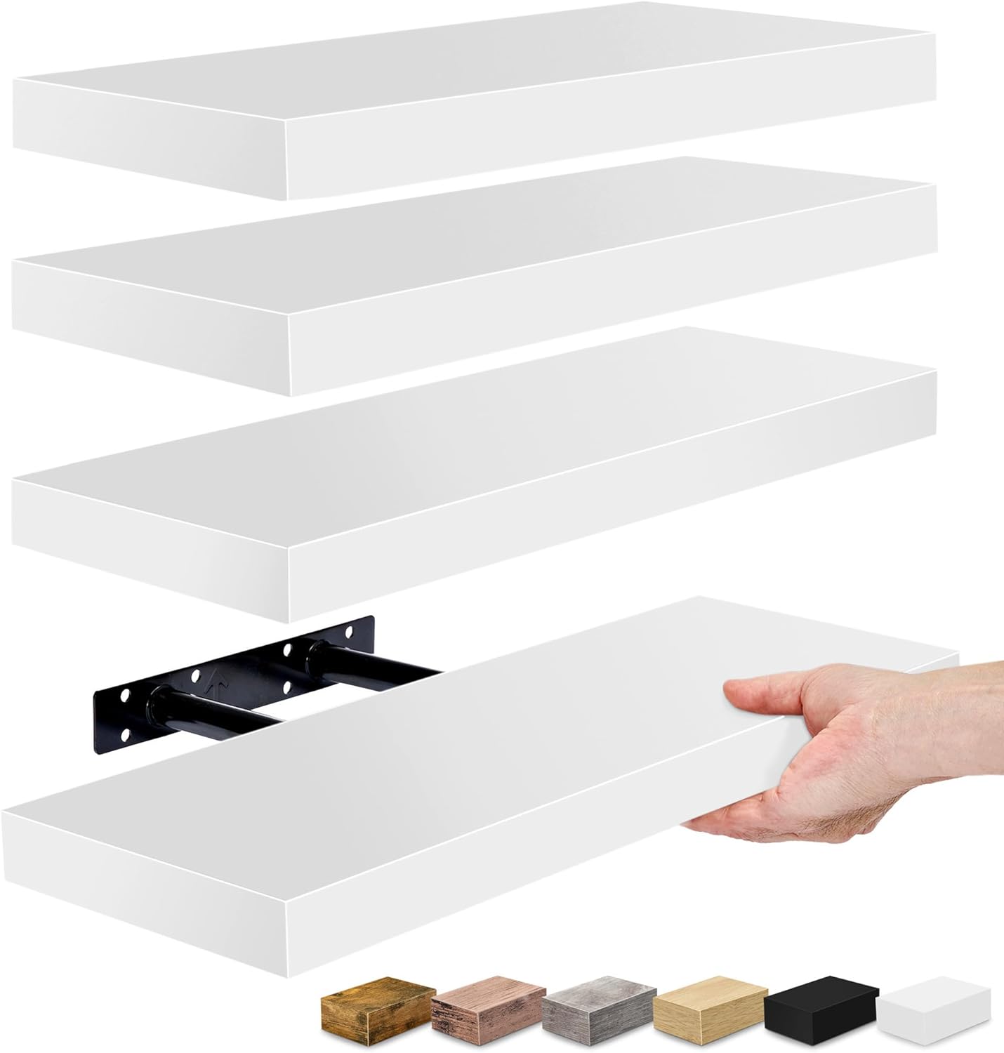 Front. Sorbus - 4 Pack 16 Inch Sorbus Floating Shelves - for Bedroom, Kitchen, Living Room, Office - for Trophies, Books, Frames, etc - White.