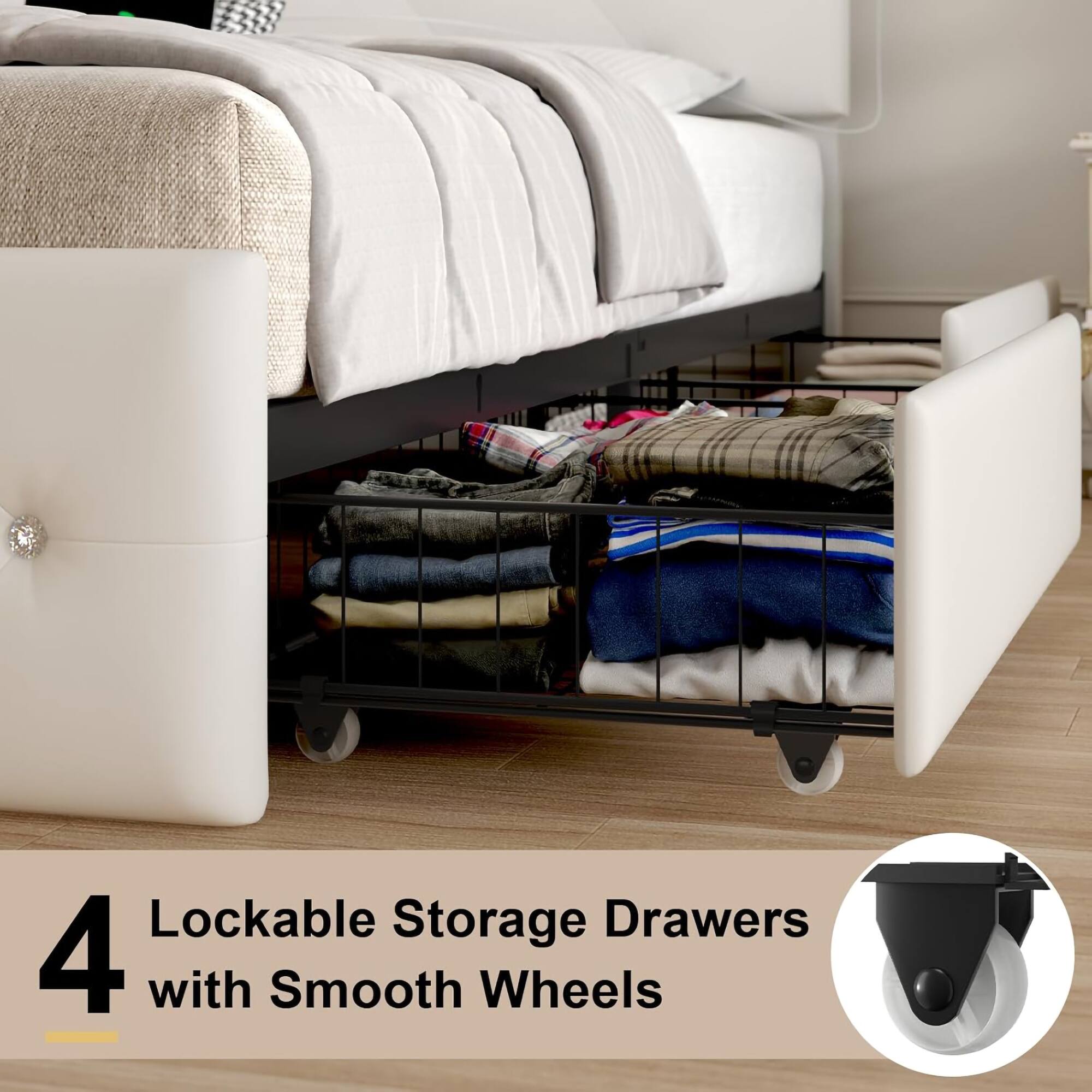 4 Lockable Storage Drawers with Smooth Wheels