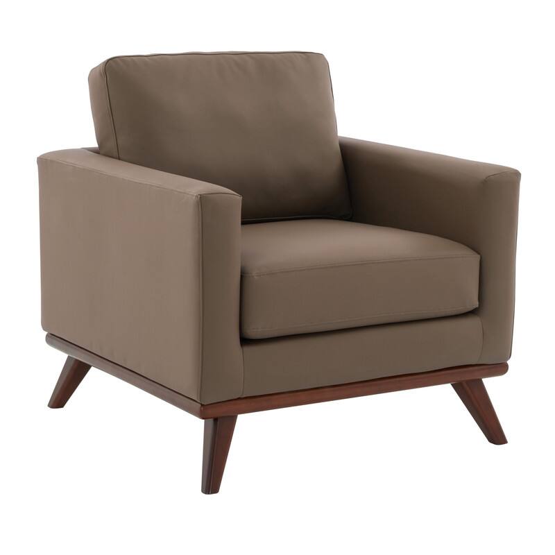 Front. LeisureMod - Chester Modern Faux Leather Accent Arm Chair, Upholstered Single Sofa Lounge Chair for Living Room Office - Taupe.
