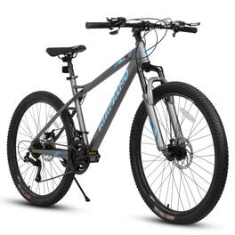 BreeBe - 26 Inch Mountain Bike for Adults & Teens, High Carbon Steel Frame, 21-Speed, Front & Rear Disc Brakes, 26x2.125 Tires - Blue + Grey