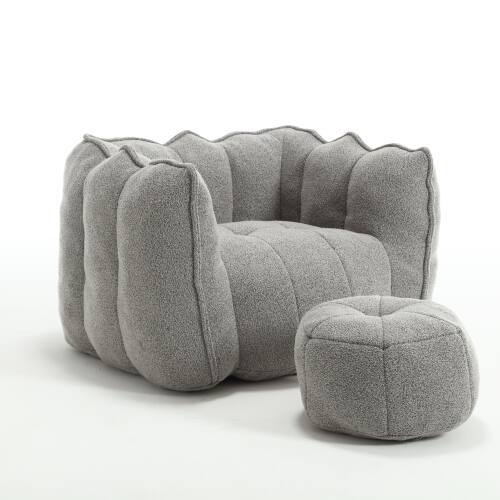 Alt View 9. GOODSILO - Premium Square Bean Bag Sofa with Footstool for Ultimate Relaxation in Living Room and Bedroom - Grey.