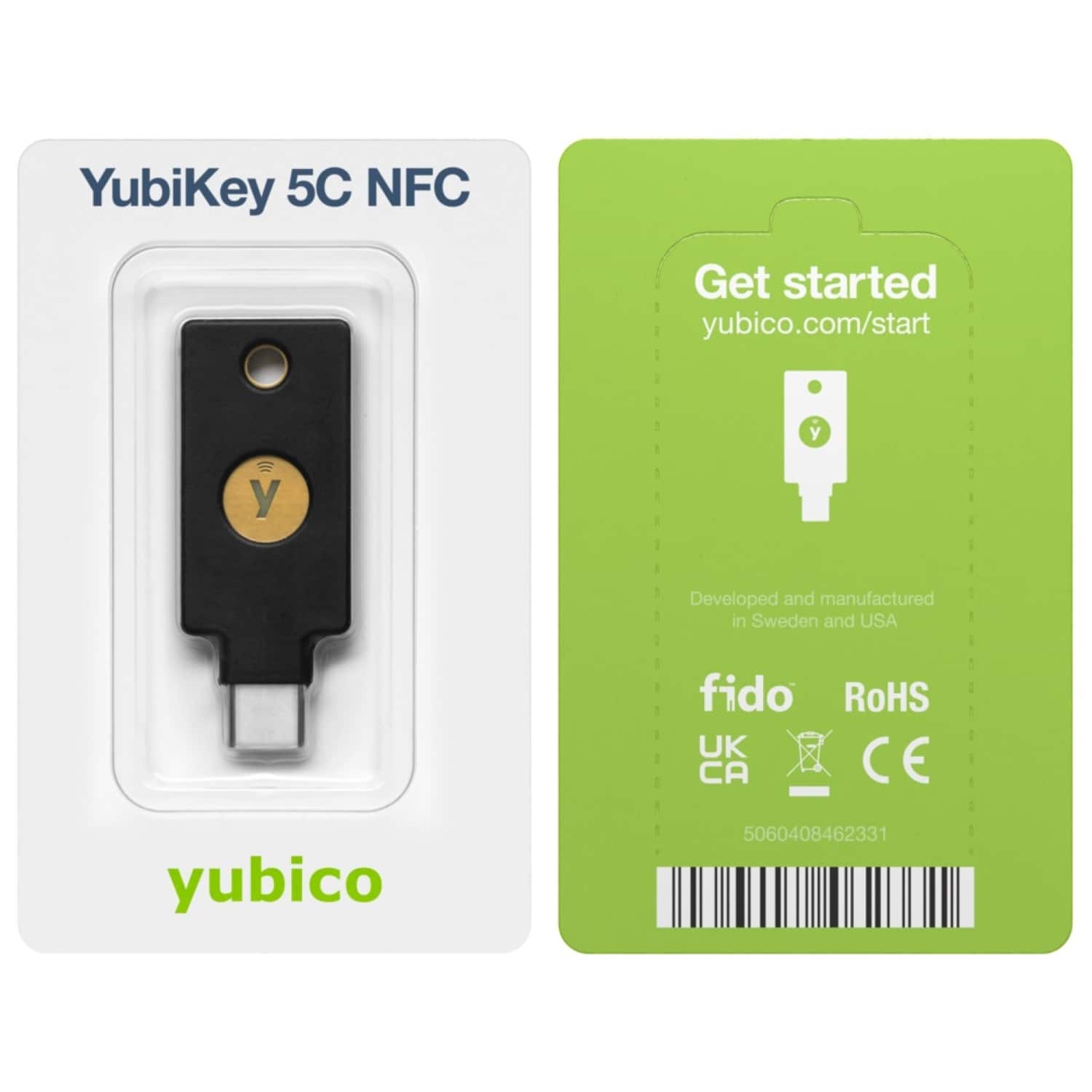 YubiKey 5C NFC Get started yubico.com/start y y Developed and manufactured in Sweden and USA fido RoHS UK CA CE yubico 5060408462331