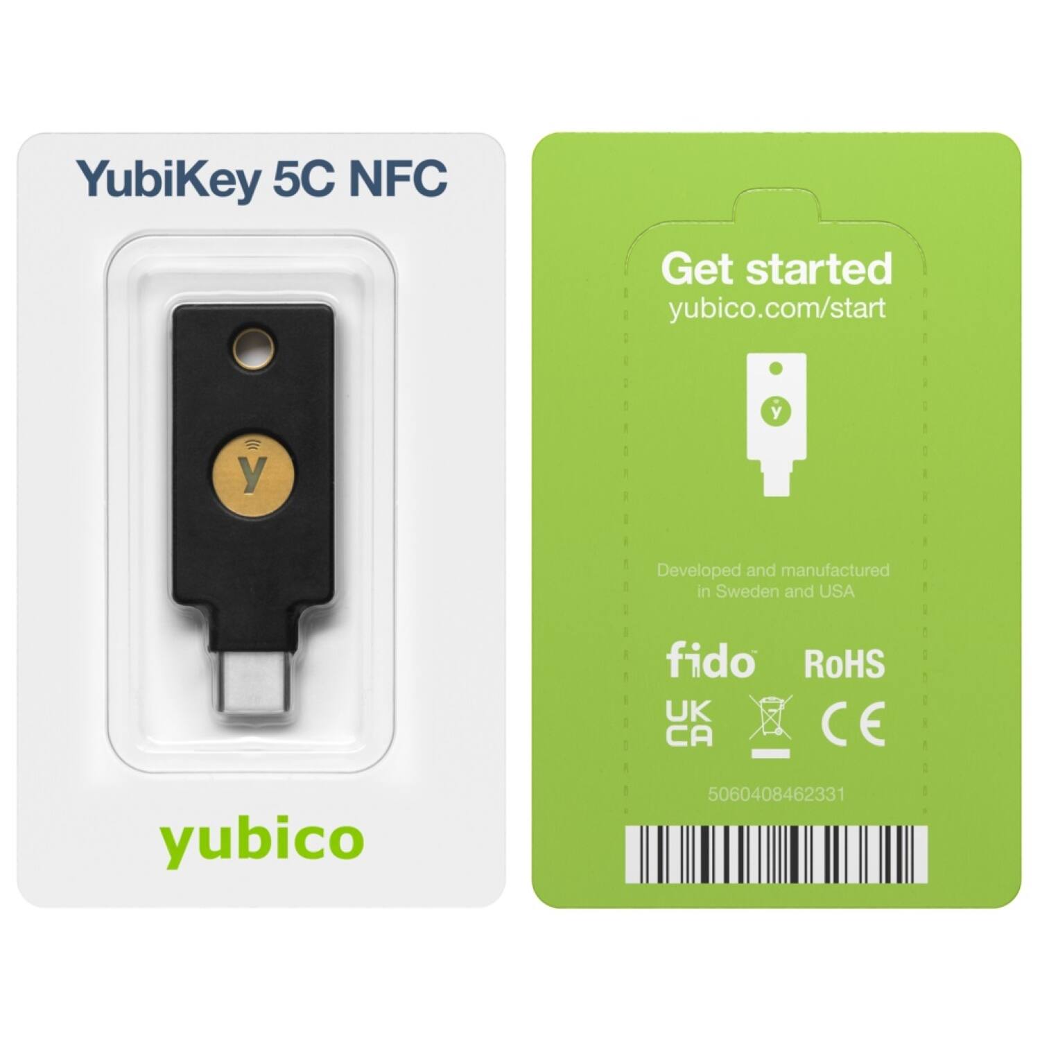YubiKey 5C NFC Get started yubico.com/start y y Developed and manufactured in Sweden and USA fido RoHS UK CA CE yubico 5060408462331