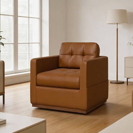 Front. KERDOM - Upholstered Swivel Armchair For Tall People, Deep Seat, Modern Rotating Accent Chair Single Sofa Chair, Thicken Cushion - Brown.