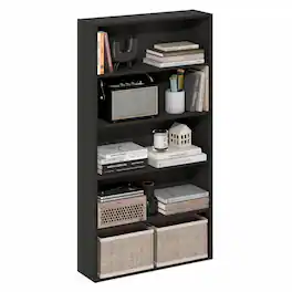 Furinno - Basic 5-Tier Open Shelf Bookcase, Bookshelf, Storage Organizer, 7 x 24 x 44 - Espresso