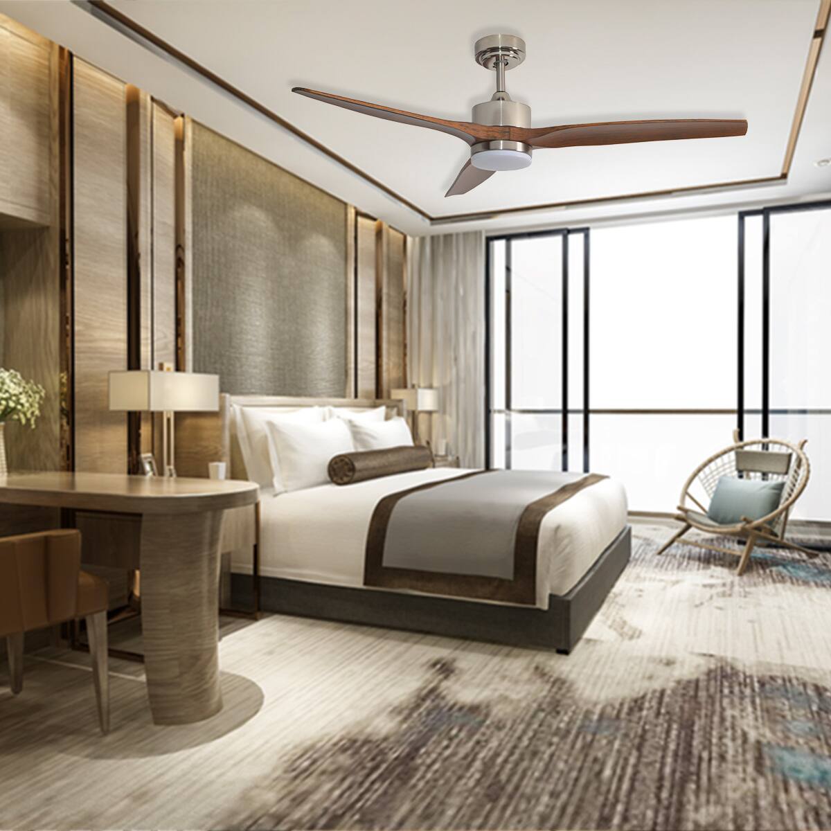Alt View 9. ENLIGHT - 52" Smart DC Ceiling Fan, CCT & Dimmable Light, Efficient + Quiet DC Motor, Reverse Mode, Matter, 3-Blade, Indoor Rated - Mahogany Woodgrain.