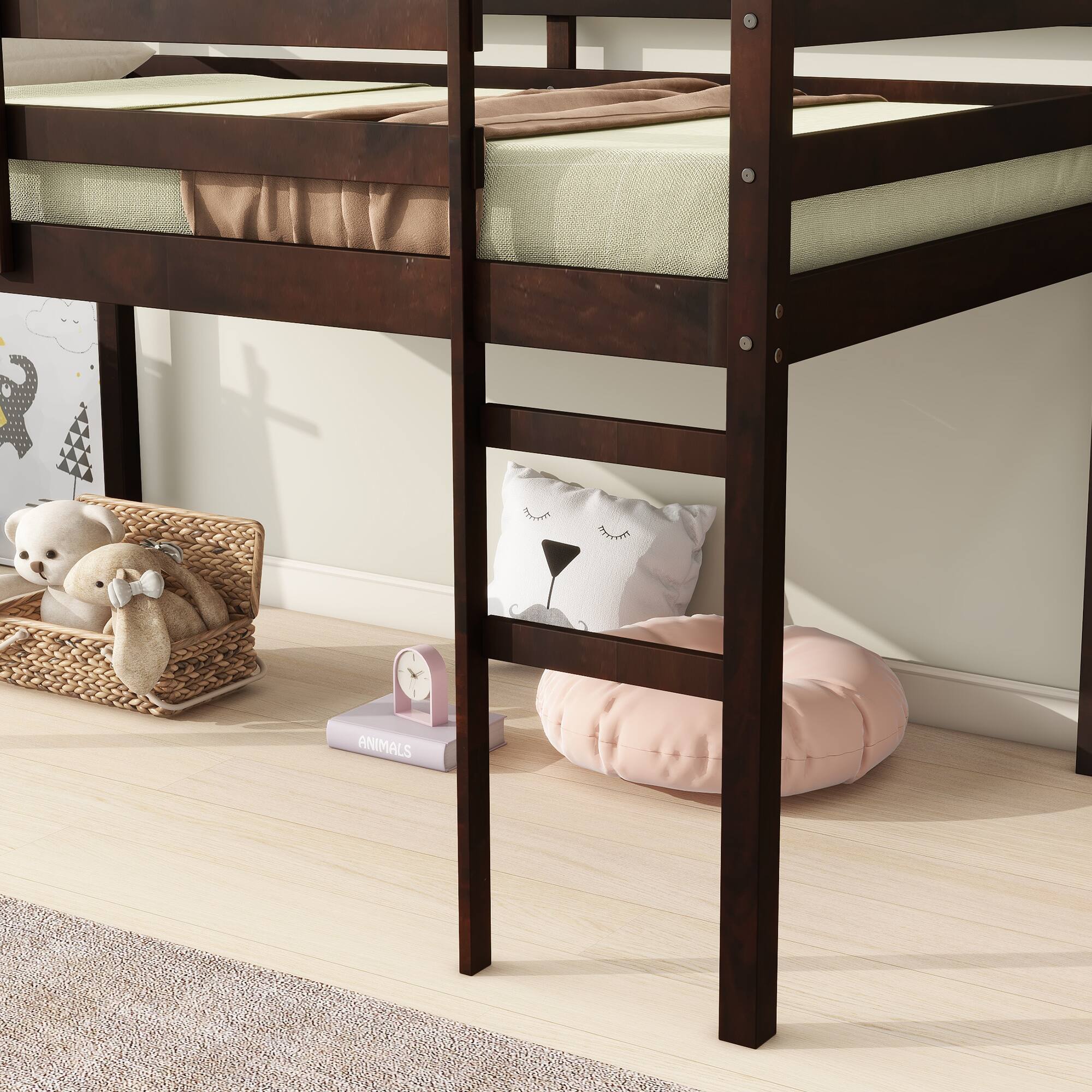 Alt View 1. GOODSILO - Solid Wood Twin Loft Bed with Ladder & Strengthened Slats - Espresso.
