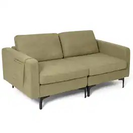 Costway - Modern Loveseat Linen Fabric 2-Seat Sofa Couch w/ Side Storage Pocket - Green
