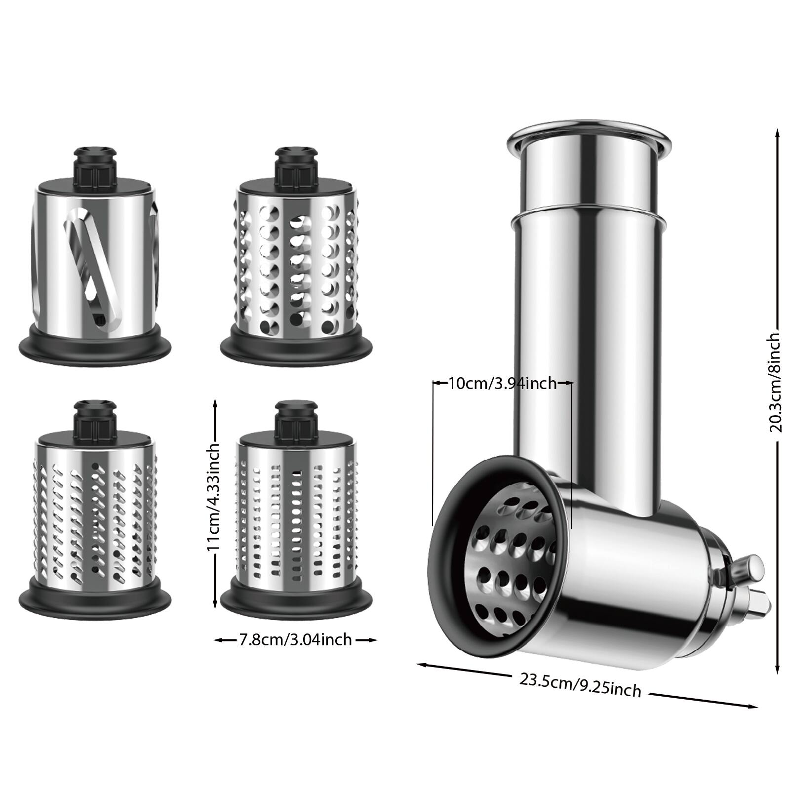 - 11cm/4.33inch
- 10cm/3.94inch
- 7.8cm/3.04inch
- 20.3cm/8inch
- 23.5cm/9.25inch