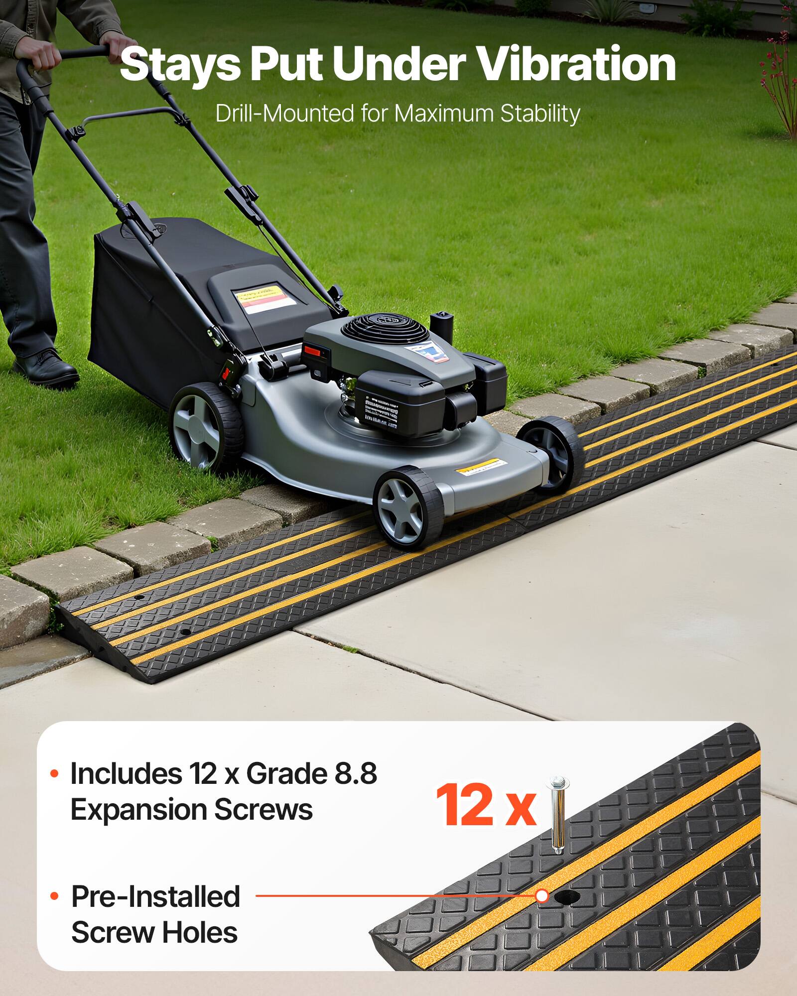 Stays Put Under Vibration  
Drill-Mounted for Maximum Stability  

Includes 12 x Grade 8.8 Expansion Screws  
Pre-Installed Screw Holes