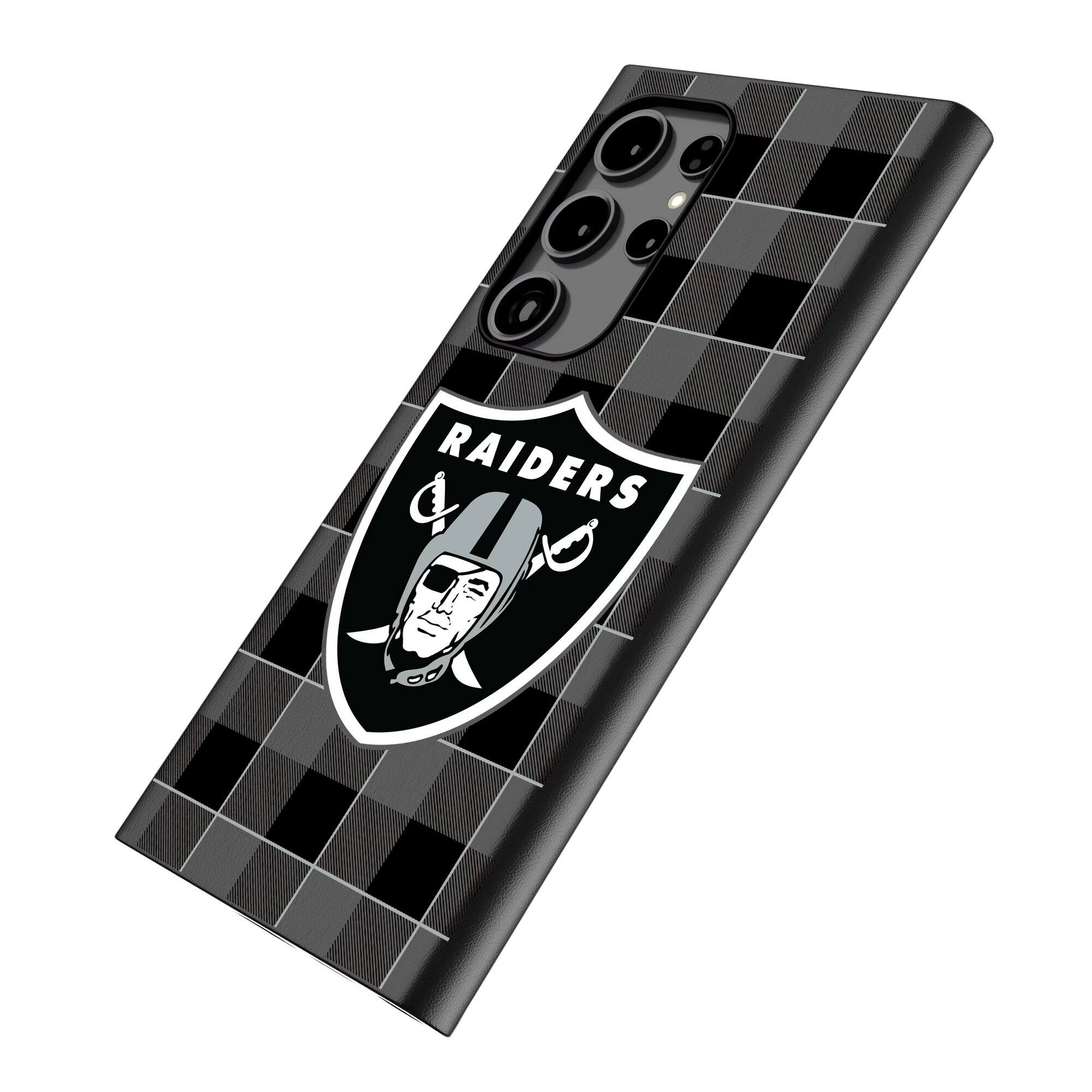 Alt View 1. Keyscaper - Las Vegas Raiders Plaid Galaxy Magnetic Bump Case - S24 - Black.