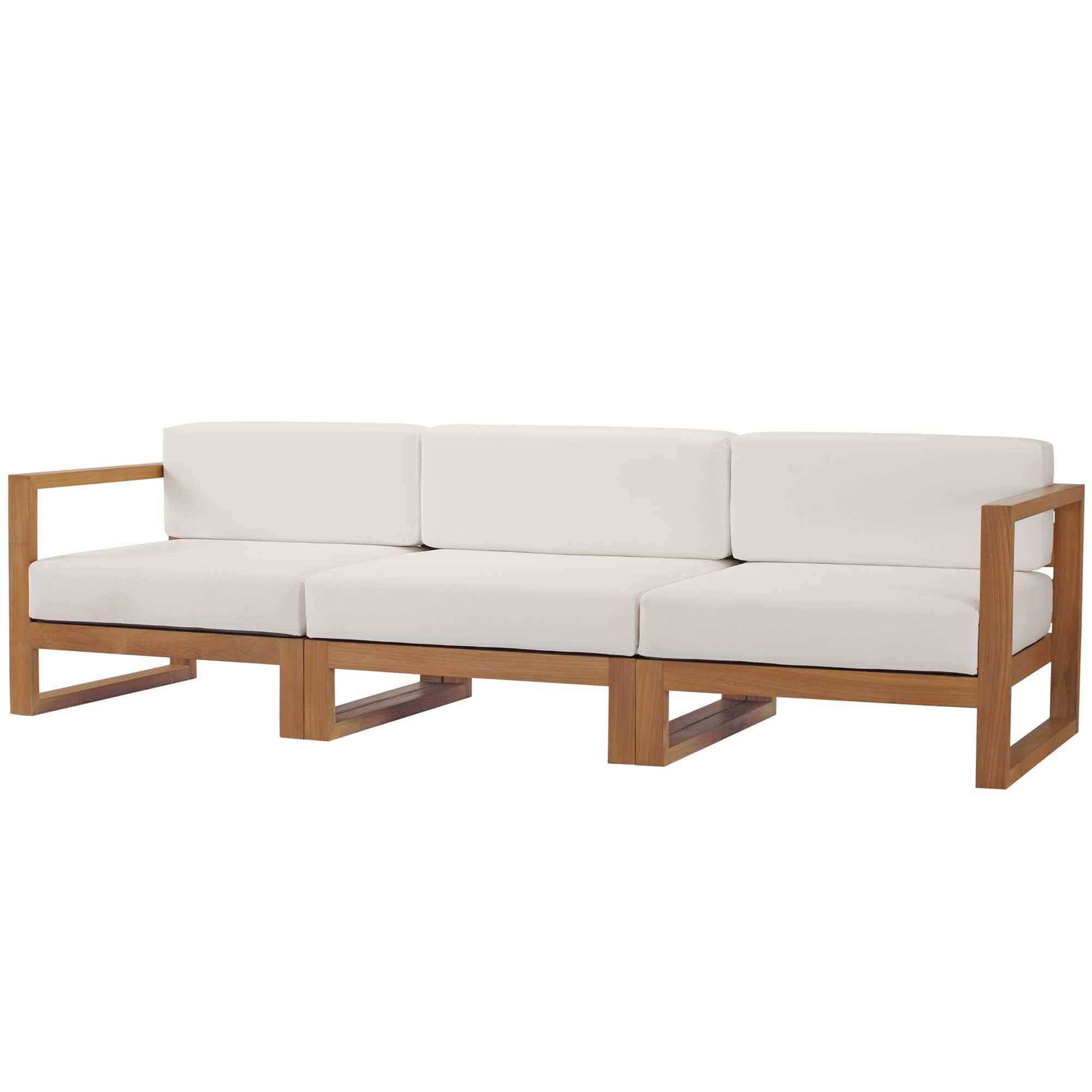 Alt View 4. Modway - Upland 3-Piece Outdoor Patio Teak Wood Sectional Sofa Set by Modway - Natural White.