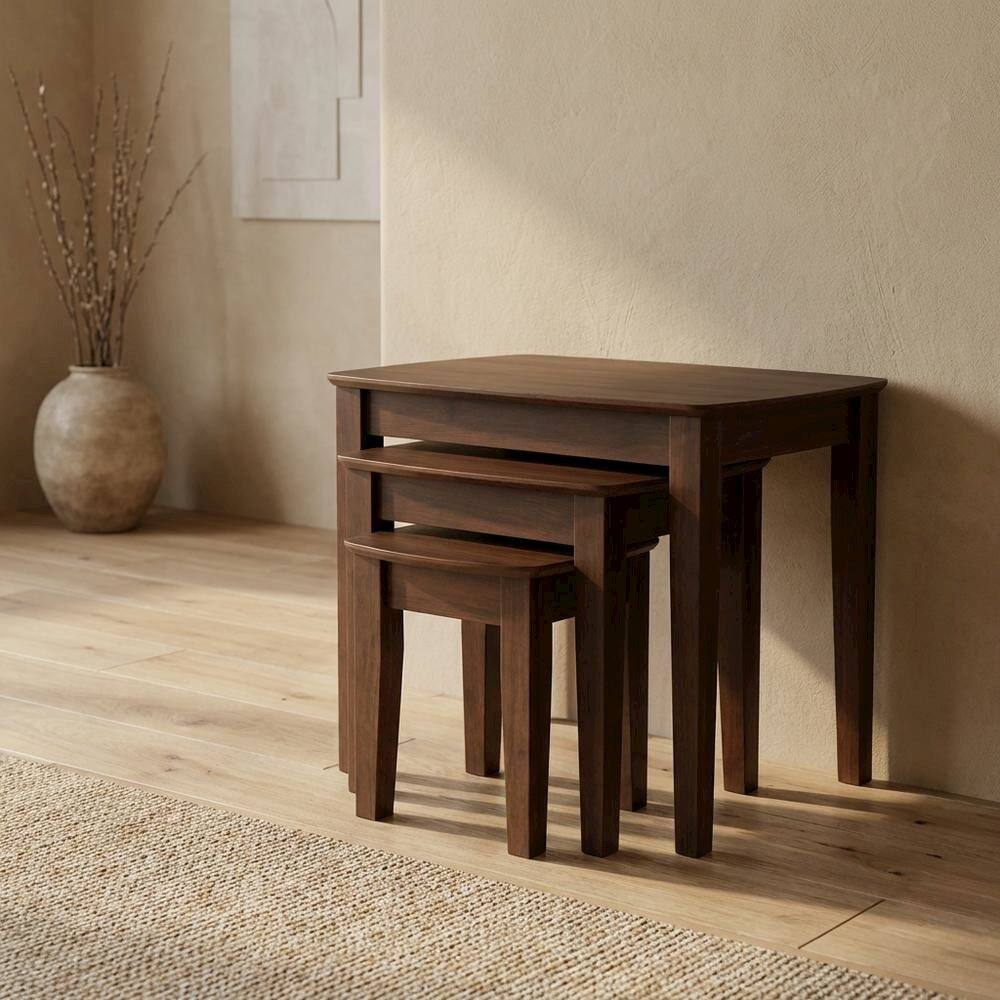 Alt View 4. FurniFact - Natural, Nesting Table Set of 3 - Walnut.