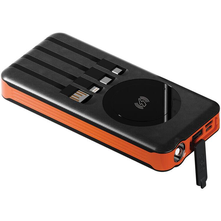 Angle. Chargeworx - 16000 Solar Power Bank with Wireless Charging & Built-In Cables - Black.