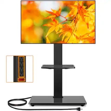 Front. Rfiver - 37-75 inches TV stand with power outlet and storage shelf - Black.