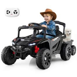 Costway - 12V Kids Ride On UTV with Detachable Trailer, Remote Control, 3 Speeds, LED Lights - Black