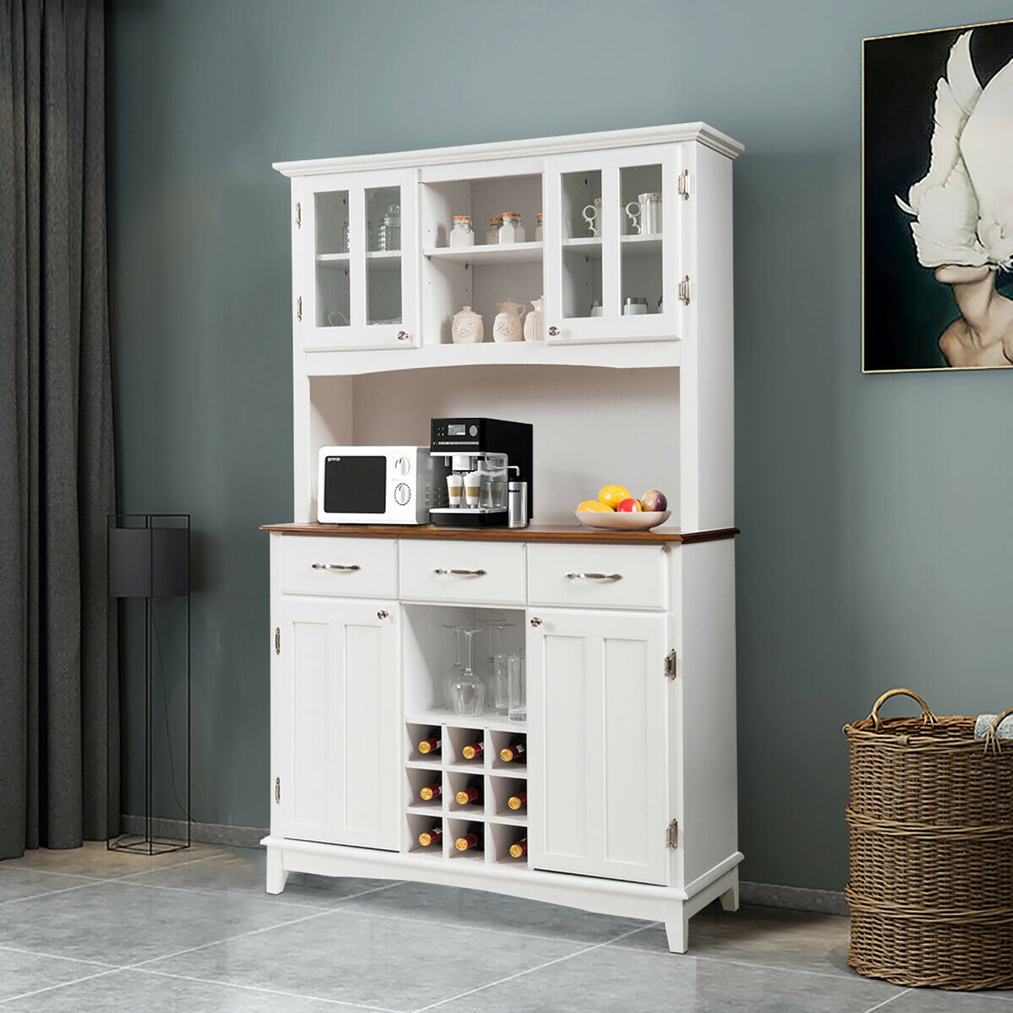 Alt View 3. Costway - Costway Buffet And Hutch Kitchen Storage Cabinet Cupboard w/ Wine Rack & Drawers - White.