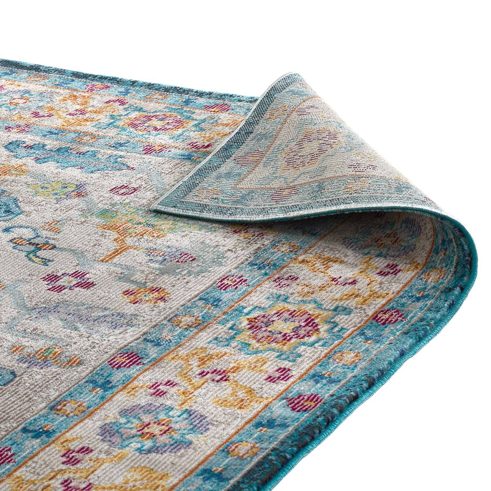 Alt View 3. Modway - Success Anisah Distressed Floral Vintage Medallion Area Rug - Blue Ivory Yellow Orange.
