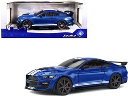 2020 Ford Mustang Shelby GT500 Fast Track Ford Performance Blue Metallic with White Stripes 1/18 Model Car by Solido