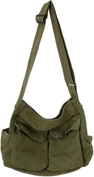 Front. Vulpecula Spade - Aesthetic Cute Messenger Bag for School Vintage Black Canvas Crossbody for Women Shoulder Laptop Bag - Green.