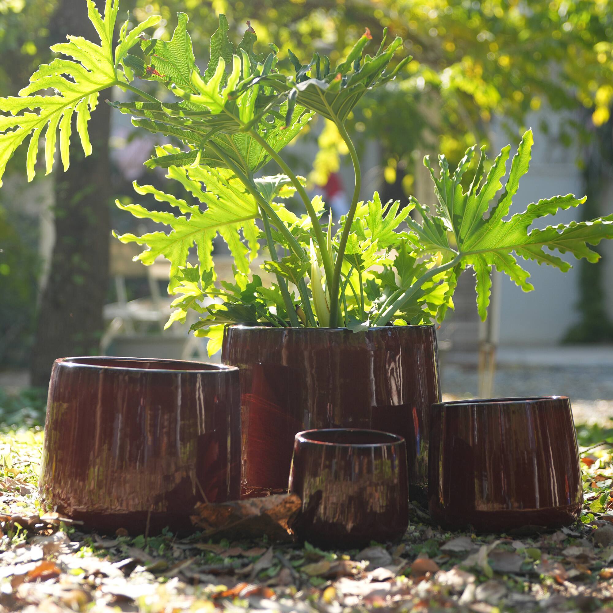 Left. Loheer - Loheer Ceramic Flower Pot Set, Handmade Red Glazed Planters, Set of 4 Breathable Clay Pots for Indoor Outdoor Flowers.