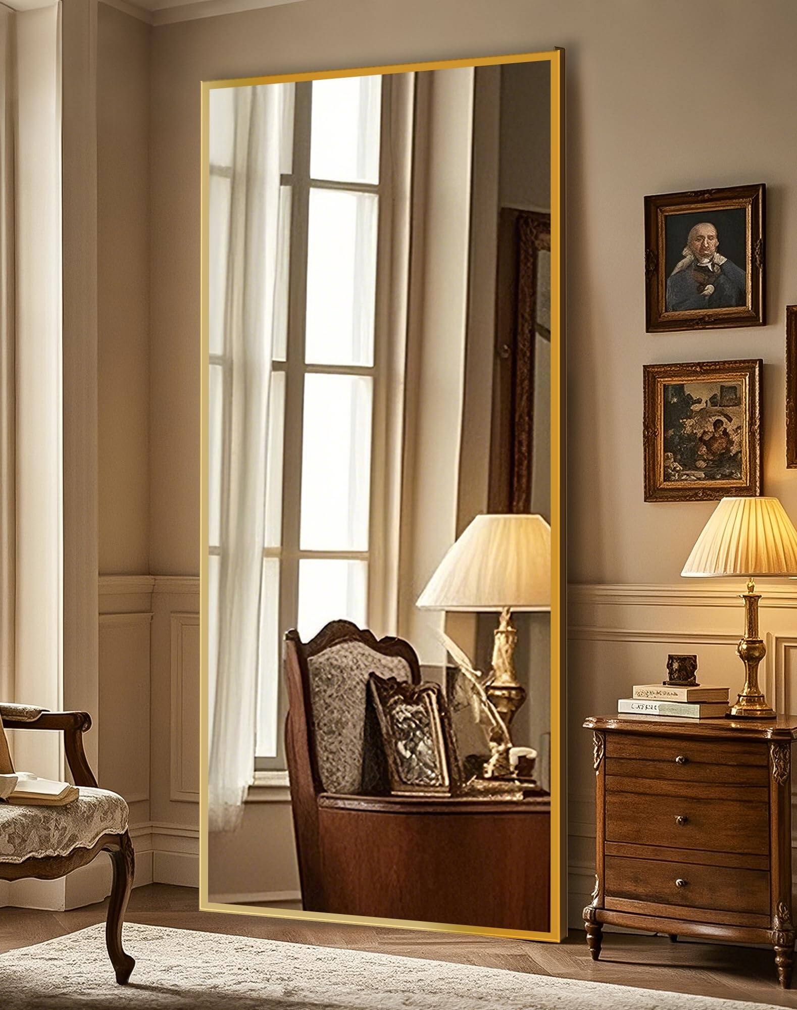 Angle. Hirose Alice - Delma Full Length Mirror Large Floor Mirror for Wall Bedroom Bathroom Living Room with Aluminium Frame Stand.