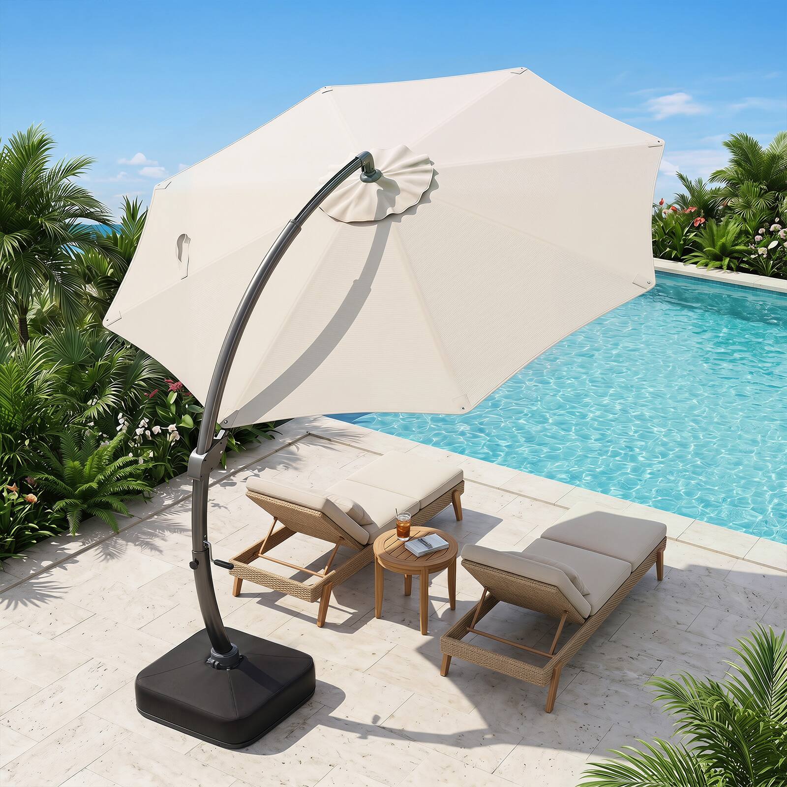 Alt View 3. Costway - Costway 11 FT Cantilever Patio Umbrella with Base, 360° Rotation & Tilt Adjustment for Yard - Beige.