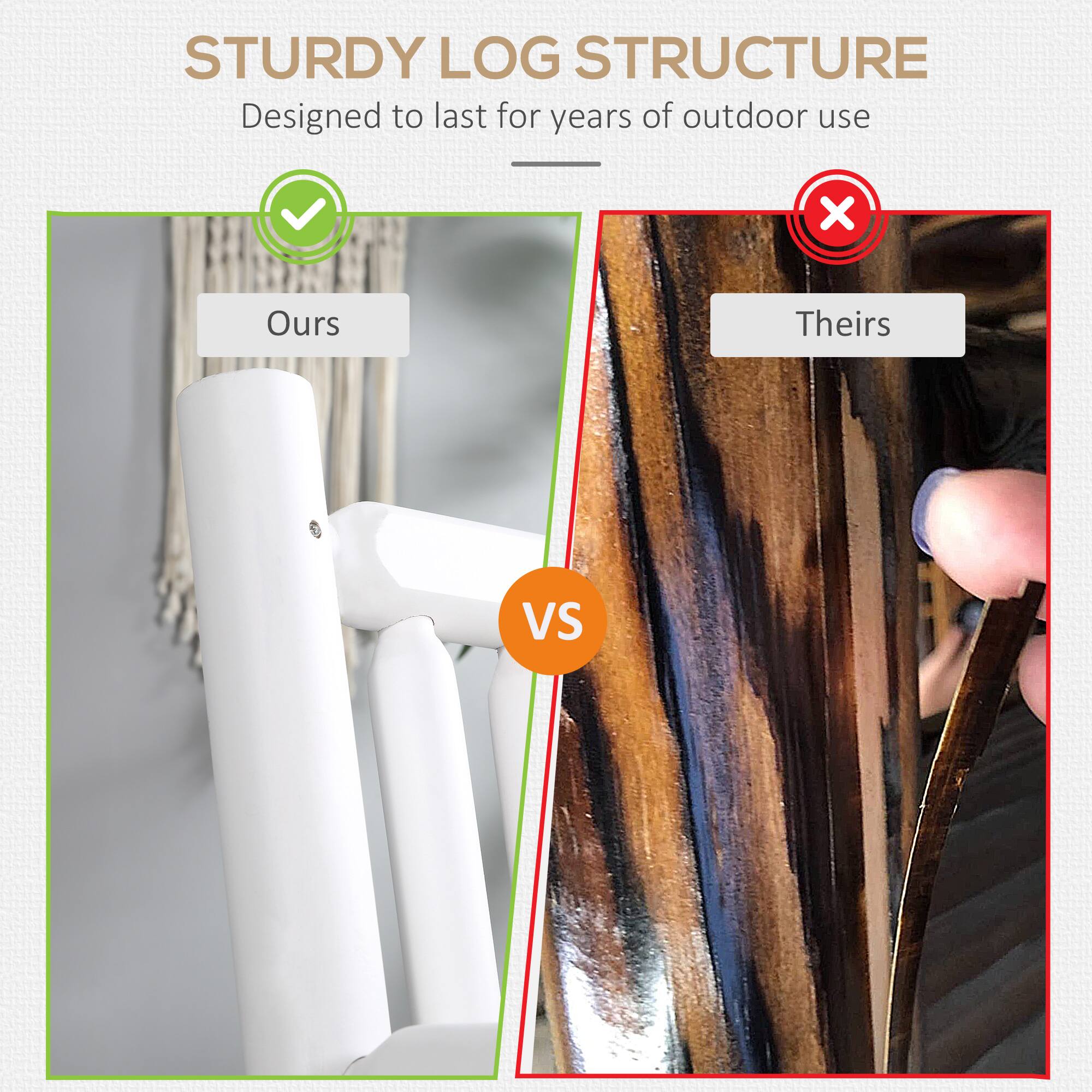 STURDY LOG STRUCTURE
Designed to last for years of outdoor use
Ours VS Theirs