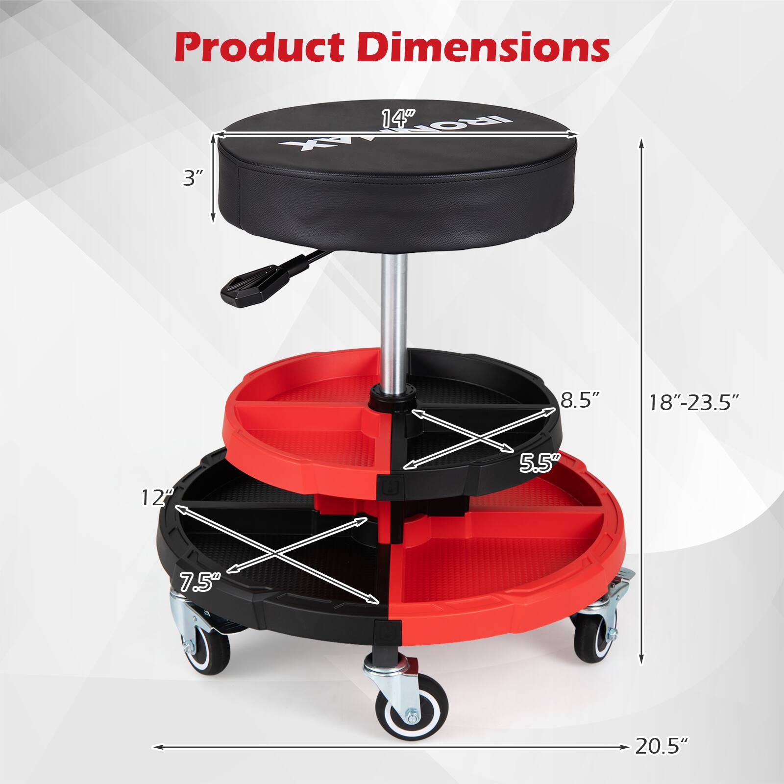 Product Dimensions: 14" H x 14" W x 3" D, 8.5" W x 5.5" D, 12" W x 7.5" D, 18"-23.5" H, 20.5" W