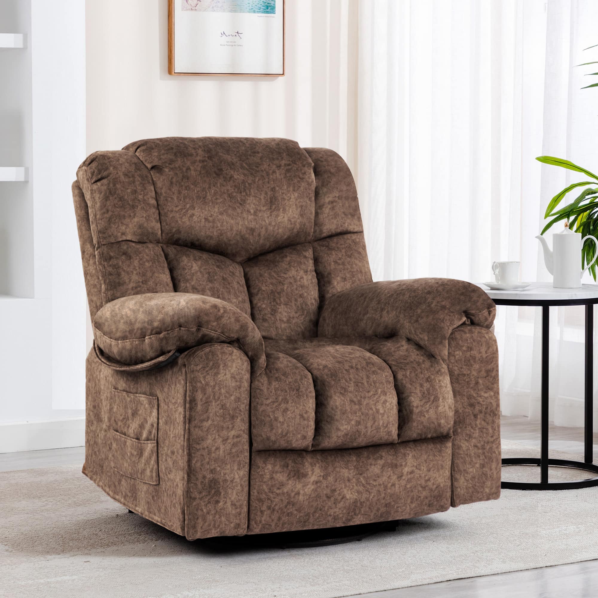 Front. APRILSOUL - Swivel and Rocking Recliner Chair Massage Heating Bonded Leather Sofa - Brown.