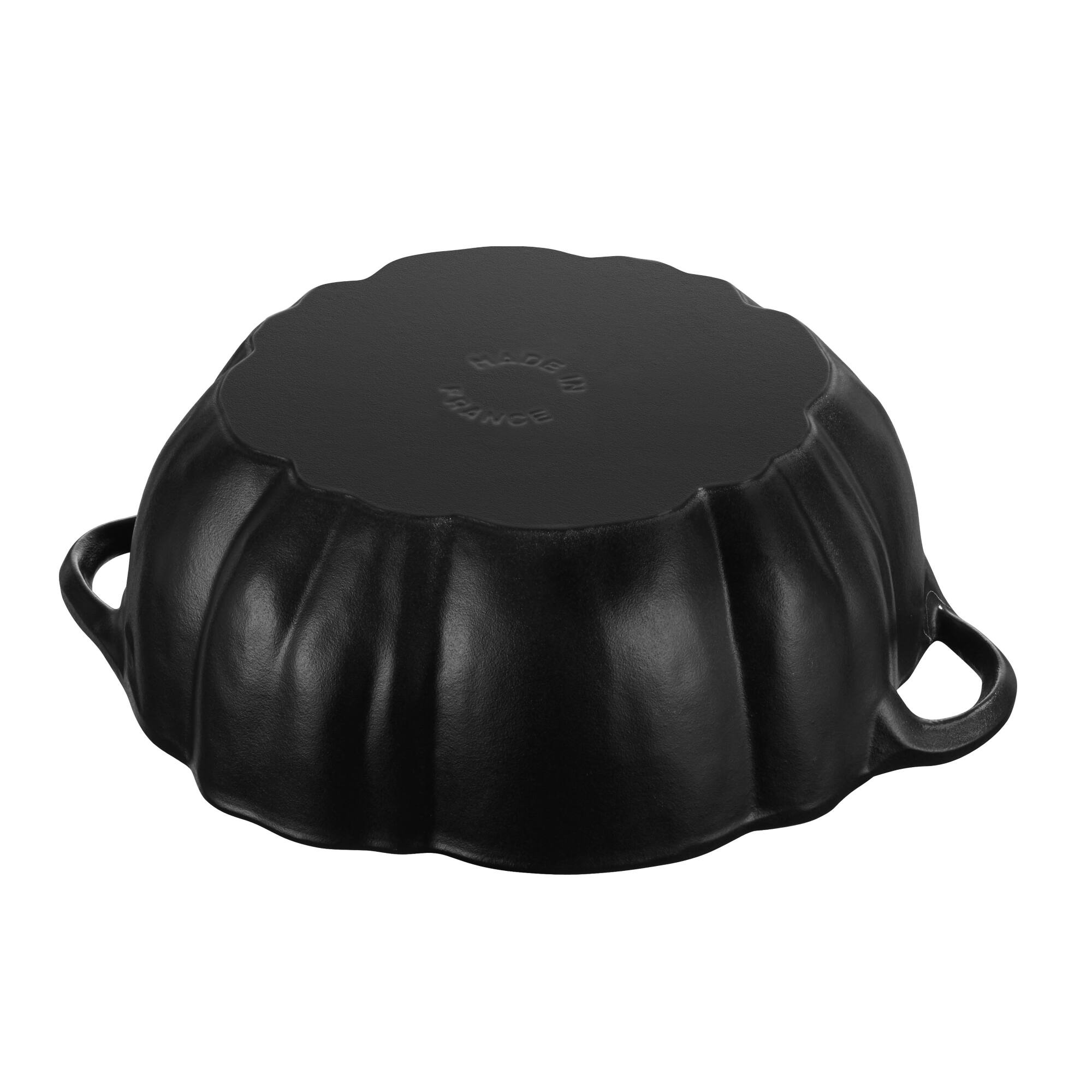 Alt View 2. Staub - STAUB Cast Iron 3.5-qt Pumpkin Cocotte with Stainless Steel Knob - Black - Black.
